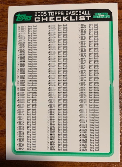 2005 Topps Update & Highlights Green Checklist #3 of 3 Used Free Shipping