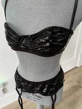 Fredericks Of Hollywood Black Bra and Garter Set With Crotchless G-String. N6
