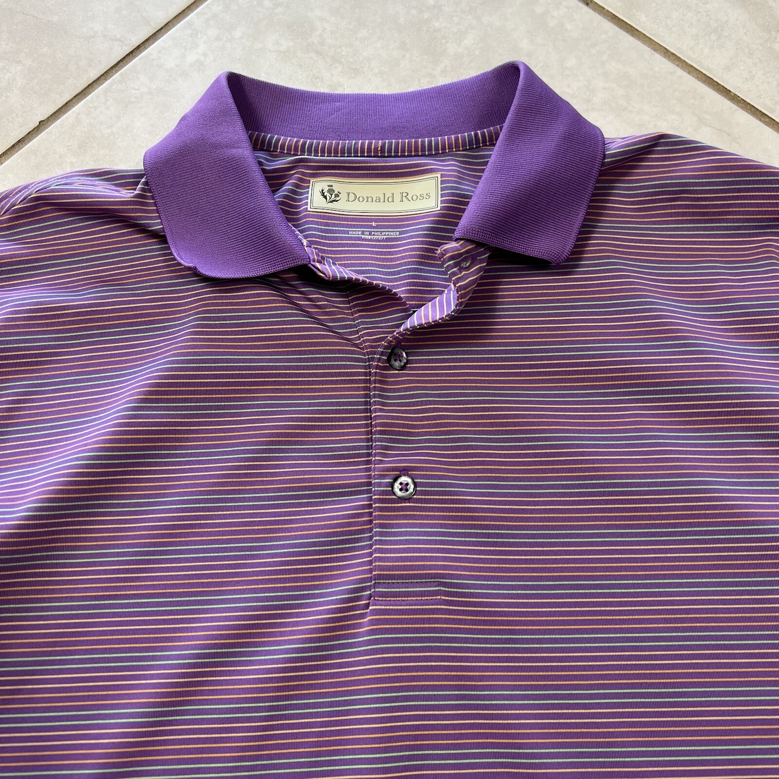 Donald Ross Men’s Polo Shirt Striped Short Sleeve Golf Polyester Purple