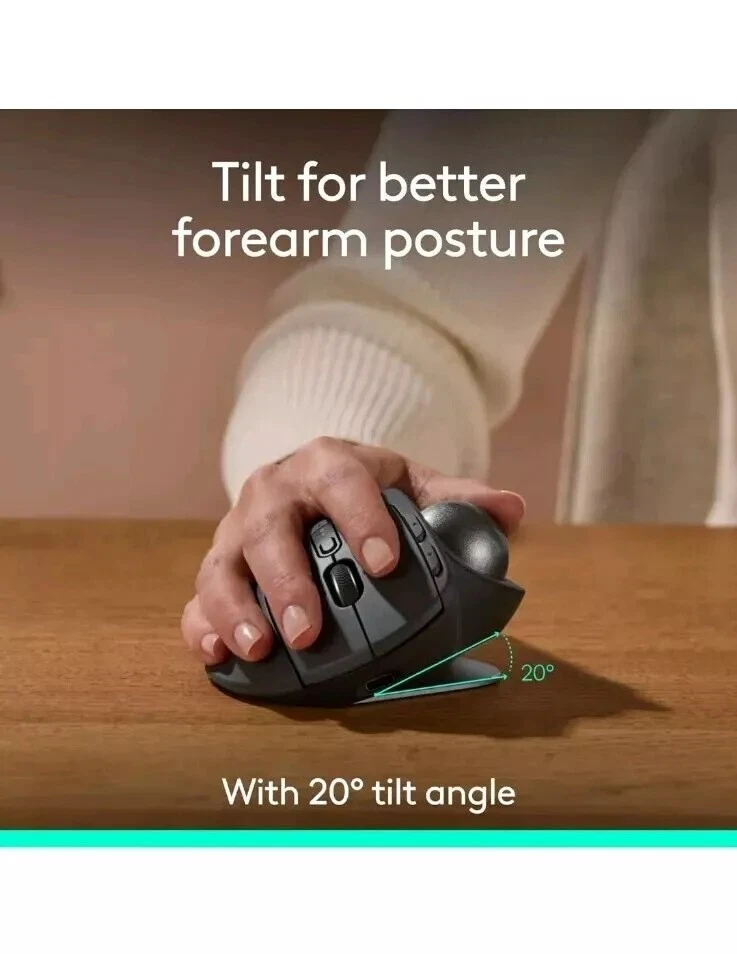 Logitech MX ERGO S Advanced Wireless Trackball Mouse, USB-C Rechargeable Wireles - Image 4 of 4