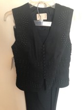 Alberto Makali Embroidered Vest Pants Suit Set Black Size 6 Made In USA