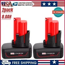 2Pack 8.0Ah For Milwaukee for M12 Battery LITHIUM Extended Capacity 48-11-2460