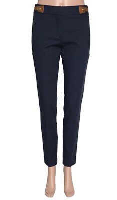 MASSIMO DUTTI Navy Blue Skinny Leather Accent Zip Pocket Stretch Cotton Pant 6