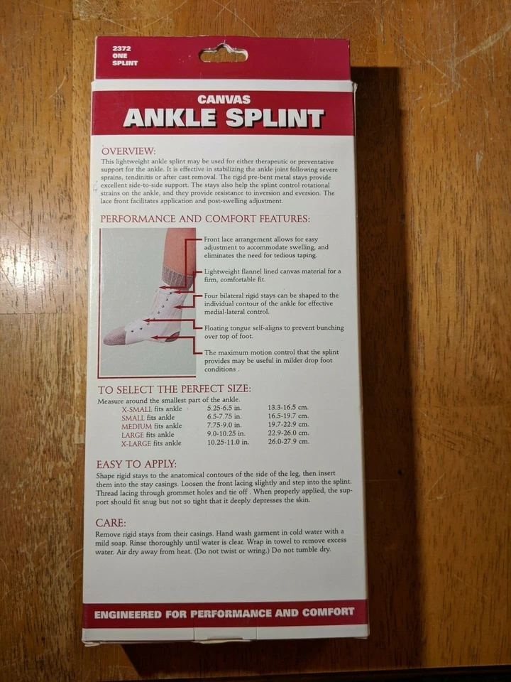 OTC Ankle Splint, Canvas Lace-Up, Rigid Metal Stays, X-Large XL Orthopedic Brace - Image 2 of 2
