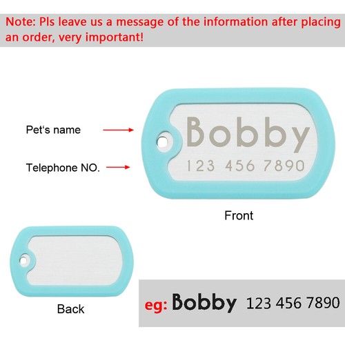 Personalized Pet Dog ID Tag Glow in Dark Silencer Engraved Collar Disc w/ Chain - Picture 8 of 12