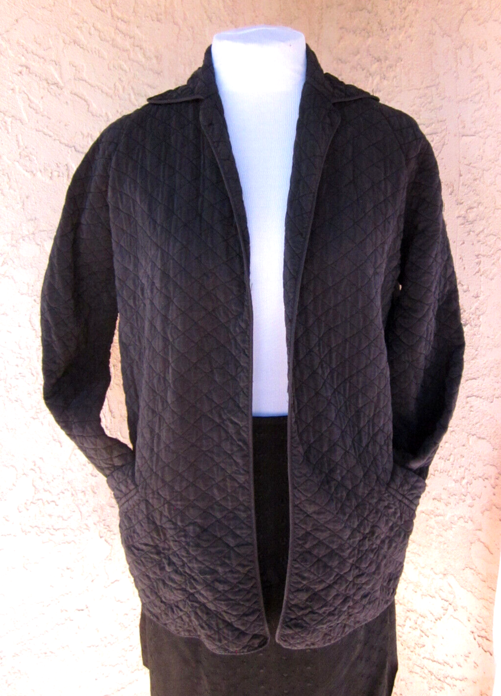 SAINT LAURENT Giacca trapuntata Shamask in seta nera lavata acida look M YSL VINTAGE sfoderata