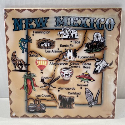 VTG COLLECTIBLE CERAMIC TILE TRIVET WALL HANGING NEW MEXICO SANTE FE ROSWELL