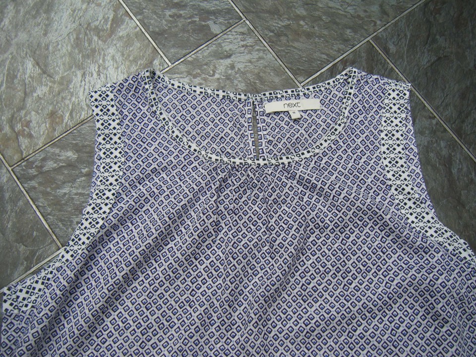 Next Ladies Navy Blue & White Patterned Sleeveless Top Size 18 eBay