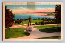 Postcard Massasoit Statue & Plymouth Harbor from Cole's Hill Plymouth Mass. C-14