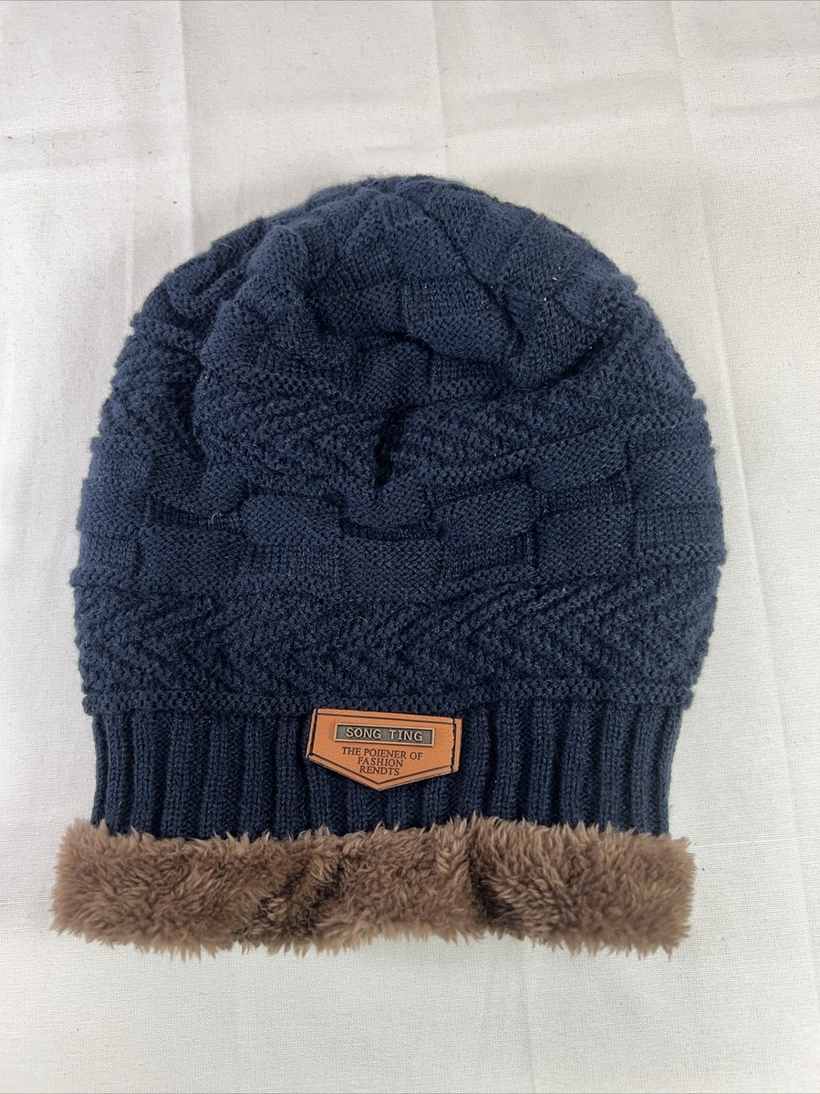SONG TING The Pioneer of Fashion Trends Unisex Blue Brown Beanie Winter Knit
