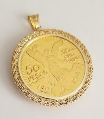 14k Yellow Real Gold 4 Prong 50 Pesos Bolla Coin Bezel-Frame