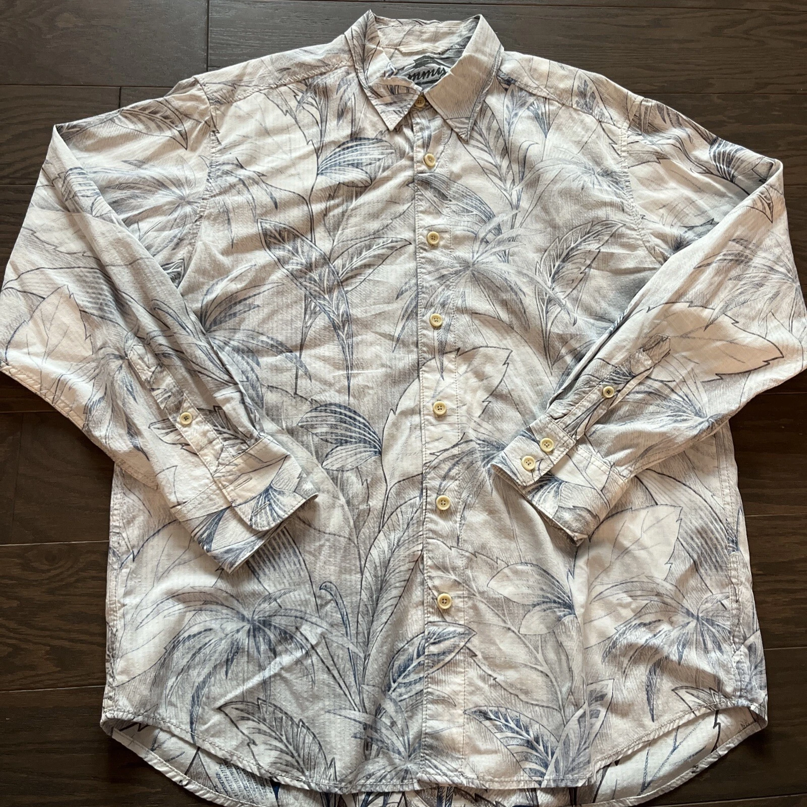 Tommy Bahama White Tencel Cotton Blend Long Sleeve Button Up Floral Shirt Large