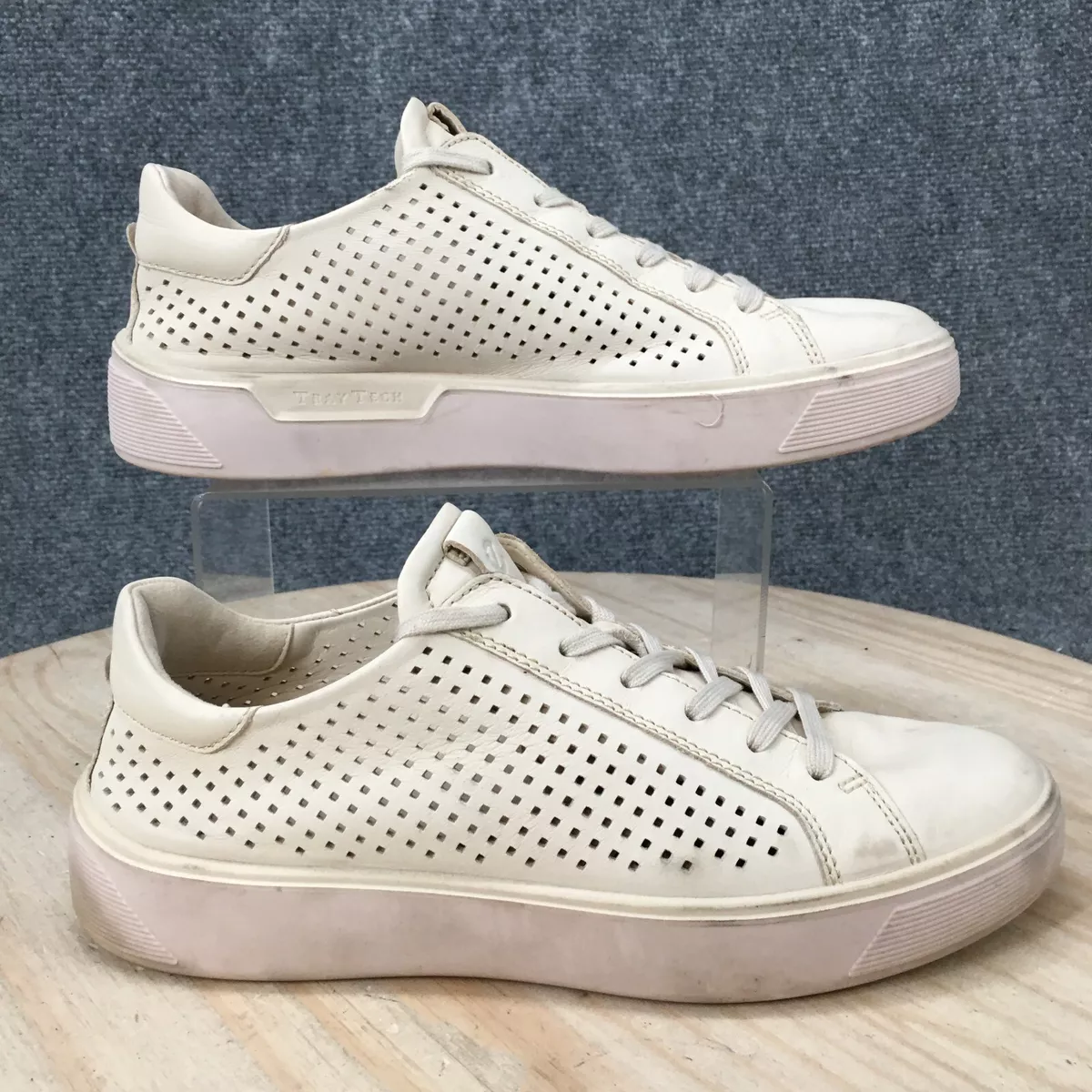 Ecco Shoes Womens Street Tray Tie Sneakers White Perforated Lace Up | eBay