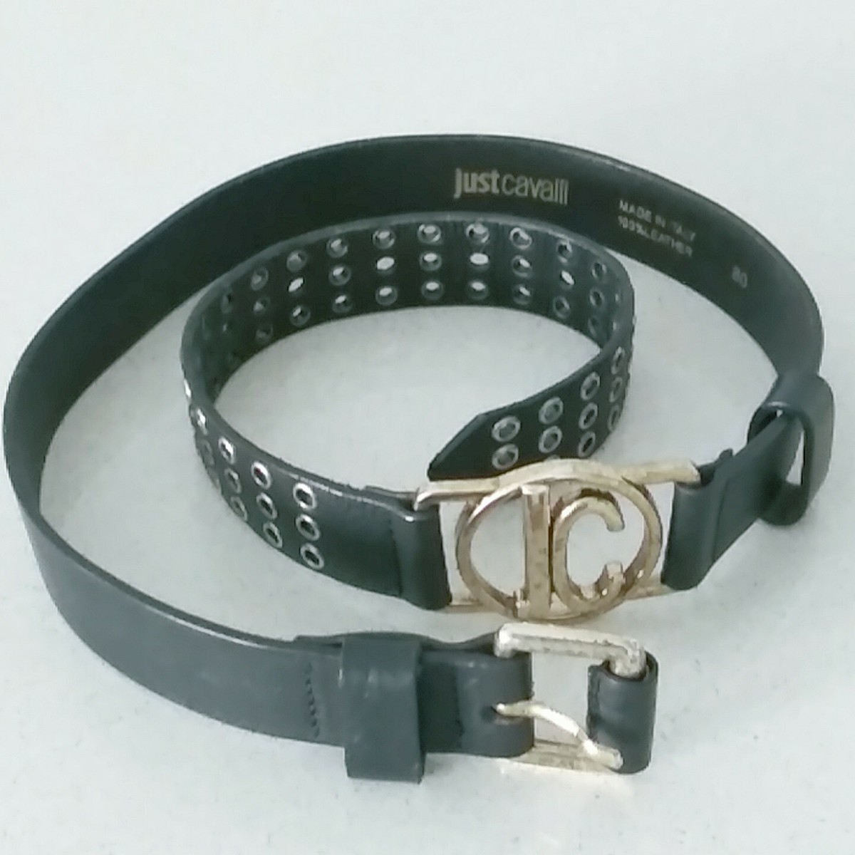 Just Cavalli Silver Studded Women\'s Belt Saint Laurent Black Leather Studded Slim Buckle Belt 100CM  main image 3