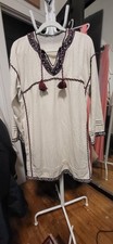 Ulla Johnson Off White/Natural Raw Silk & Embroidered Trim Tunic Dress 8