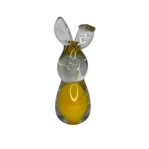 BLENKO Unique Art Glass Bunny Rabbit Paperweight ("Paw Paw" Yellow / Orange)