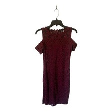Ambiance Women S Burgundy Floral Lace Cold Shoulder Mini Dress Short Sleeve Zip