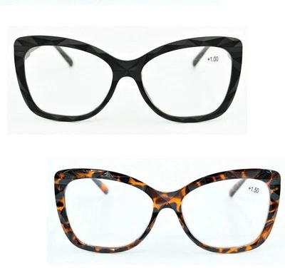 FADS & FASHIONS LIMITED Übergroße Katzenauge stilvolle Lesebrille Damen Federscharniere 2 Farben DX71