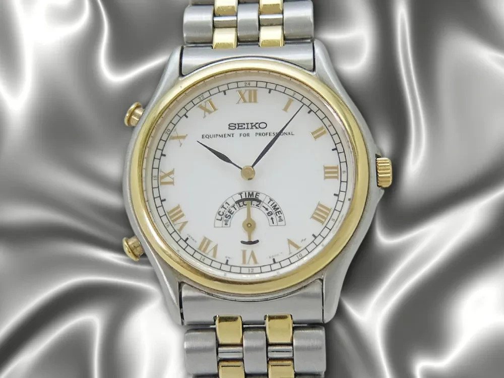 Seiko Business Timing 8M11-6000 GF/SS White Alarm Local Time 34mm