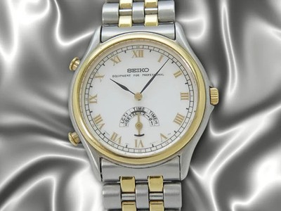 Seiko Business Timing 8M11-6000 GF/SS White Alarm Local Time 34mm Quartz Men's