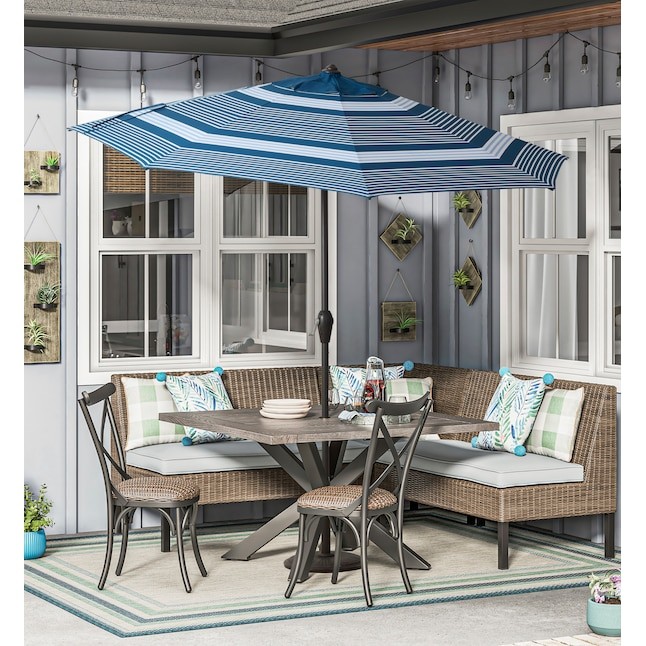 allen roth navy awning market 9-ft patio umbrella allen + roth 9-ft Aluminum Navy Auto-tilt Market Patio Umbrella