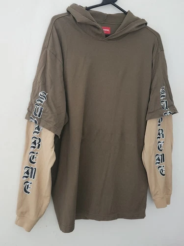 FW22 Haut Supreme à capuche superposé L/S taille M moyen sweat à capuche olive