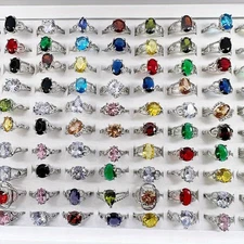 25/50Pcs Wholesale Colorful Crystal Mixed Ring Bulk Finger Band Ring Jewelry Lot