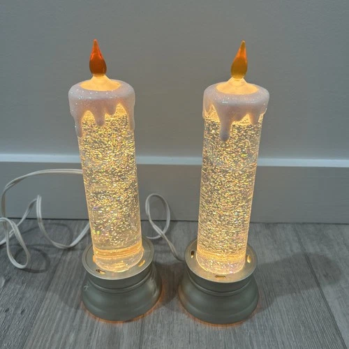 Christmas Retro Lighted Glitter Swirl LED Flameless Candle Lamps Set 2 Holiday - product listing photo