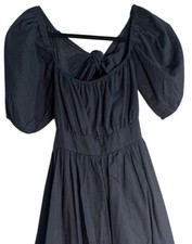 SHEIN Midi Black Backless Cut Out Puff Sleeve Self Tie Smocked Waist Scoop Neck 