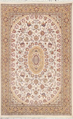 Floral Ivory Oriental Area Rug 4x6 Vegetable Dye Handmade Wool/ Silk Traditional