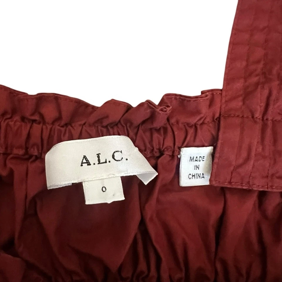 A.L.C. Women’s Lennyn Crop Top Lyra Smocked Poplin Midi Skirt Set Rust Red Sz 0 - Image 3 of 4