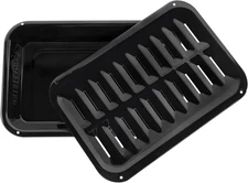 SPL50008 Small 2-Piece Broiler Pan & Grill Set Porcelain-On-Steel 13"X8, Black