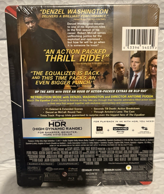 The Equalizer 2 (New 4K UHD Blu-ray) Steelbook - Denzel Washington