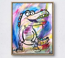 WS original crocodile painting 14X11 canvas acrylic abstract modern wall art