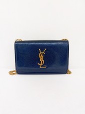 AUTH Saint Laurent Kate Small Navy Blue Patent Leather Chain Crossbody Bag