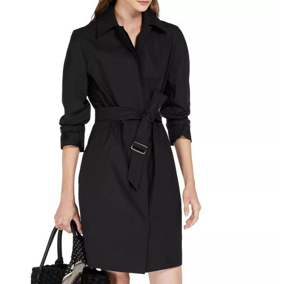 MAX MARA BLOOMINGDALES Womens 2 Black Saio Trench Dress Belted Midi Pockets Chic