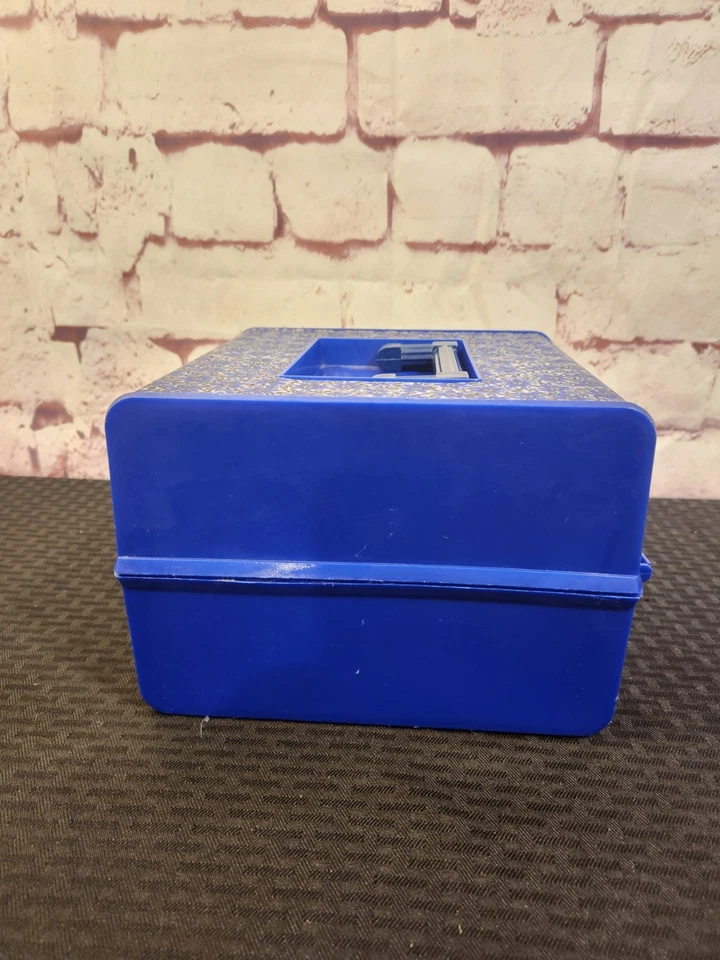 复古 RetroSassaby 化妆盒收纳盒型号 701-02 蓝色花卉旋转托盘 — 第 3/4 张图片