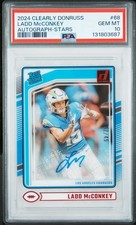 Ladd McConkey 2024 Panini Clearly Donruss Auto #68 Stars Parallel RC /49 PSA 10