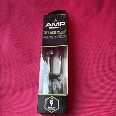 AMP Energy Sync & Charge Micro-USB to USB Cable 3 ft Black Charging/Data