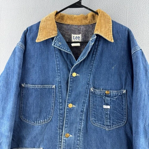 Vintage Lee Jelt Denim Chore Coat Mens 42 Reg  70s Blanket Lined Jacket image 2