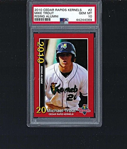 MIKE TROUT 2010 CEDAR RAPIDS #2 KERNELS RISING ALUMNI MINOR LEAGUE ROOKIE PSA 10