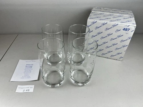 (4) Vintage Princess House Heritage Crystal Water Flat Tumblers 6 INCH Not 5"