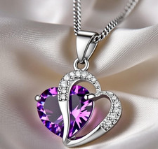 925 Sterling Silver Crystal Love Heart Pendant Necklace Women Jewellery Gift UK