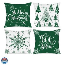 Christmas Throw Pillow Covers 16x16 Set of 4, Merry Christmas Winter Xmas Sno...