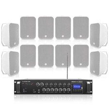 Sound Town 6-Zone 70V/100V Amp 12 x Surface-Mount Speakers, STCA600X12MS6W
