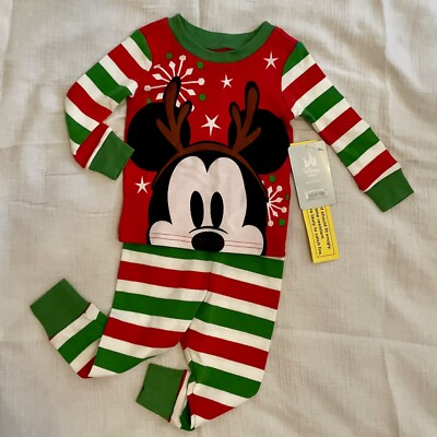 Disney Baby Mickey Mouse Christmas Holiday Pajama Set 9-12 Months Unisex  Antlers