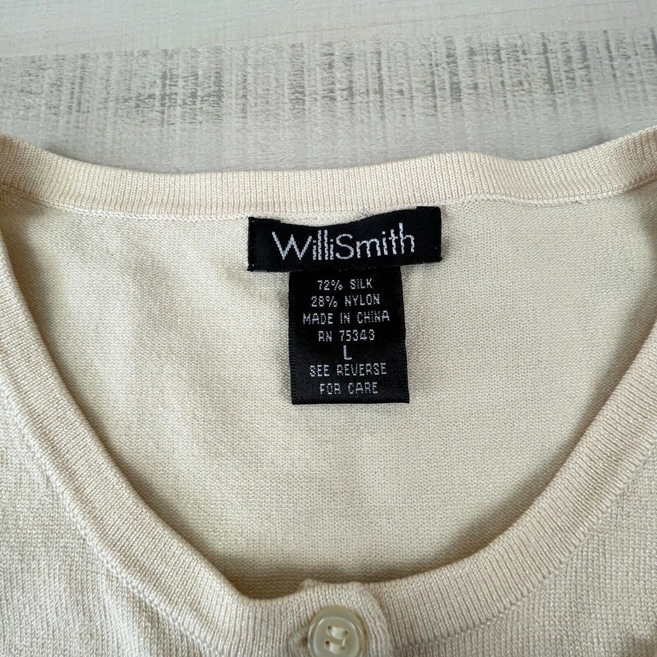 Willi Smith Womens Cardigan Sweater Large Cream Silk Blend 3/4 Sleeves New - Image 3 of 4
