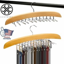 24 Hooks Wooden Belt Hanger Tie Scarf Holder Closet Organizer Rack Hanger US