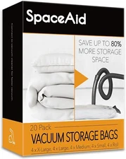 SpaceAid 20 Pack Vacuum Storage Bags, Space Saver Variety 20 Pack, Clear 