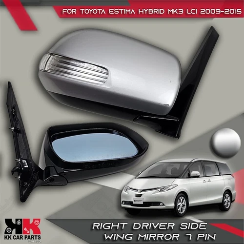 FOR TOYOTA ESTIMA HYBRID MK3 LCI 2009-2015 RIGHT DRIVER WING MIRROR SILVER 7PIN